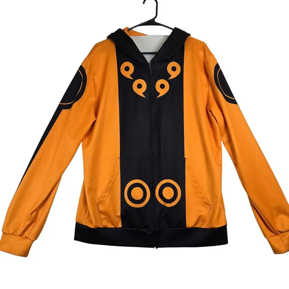 Naruto Hoodie Sweatshirt Mens Large Orange Anime Zip up 0639 - Picture 1 of 8